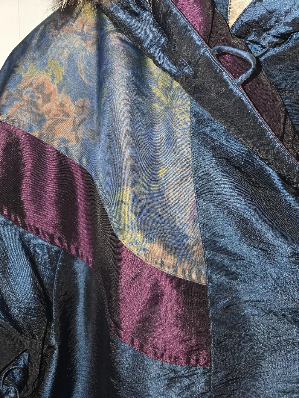Cyclone Vintage 80s Long Puffer Iridescent Floral Colorblock Plush Hood Jacket 6